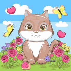 Набор для росписи по номерам Котенок с бабочками Strateg размером 30х30 см (ES-0855)