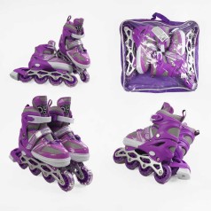 Роликові ковзани 34-38 розмір, колеса PVC, устілка 21-24 см, колір - фіолетовий INLINE SKATE 88369-M