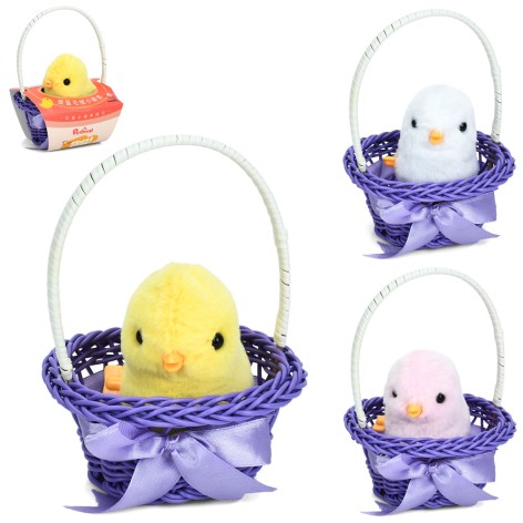 Тварина курча, заводна іграшка, 9см, плюш, кошик, 3 кольори, в карт.обгортці, 11-15-10см 