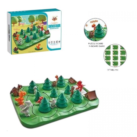 Настольная логическая игра "Динозавряча гонка", фигурки динозавров, елочный лес, элементы вращаются, в коробке