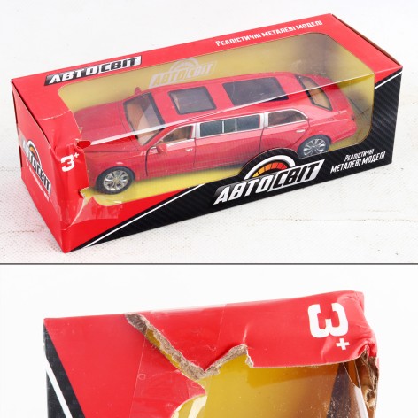 УЦЕНКА 30% Машинка АвтоСвіт, металл, инер-я,18см, открыв. двери, 3цвета, в кор-ке,22-7-8см 