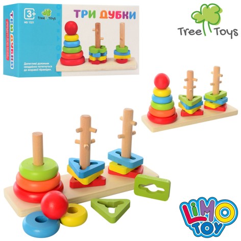 Деревянная игрушка Пирамидка-ключ 3 шт., кольца 5 шт., кор., 23-12,5-7,5 см MD1321