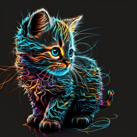 Картина по номерам на черном фоне "Красочный маленький котенок" 40х40 см