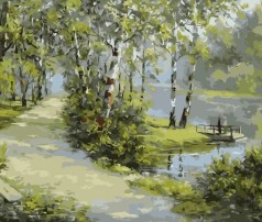 Набір для розпису по номерах Берези біля пруда Strateg розміром 40х50 см (GS094)