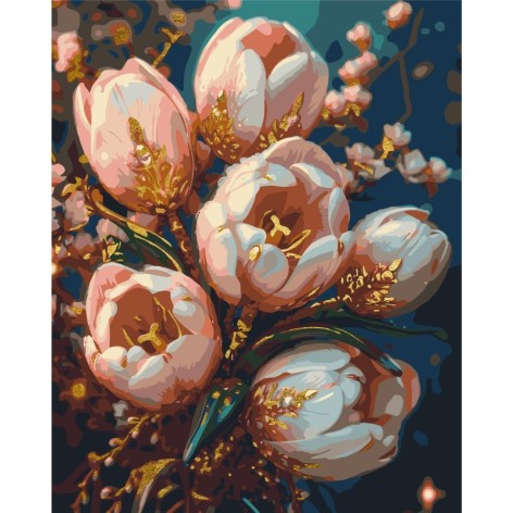 Картина за номерами 50*60 см. Квіти. Ніжні тюльпани із золотими фарбами Орігамі LW 3304-big exclusive