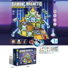 Магнітний конструктор 60 елементів, підсвічування, 6 металопластикових машинок, в кор. 29*23*8см /18/