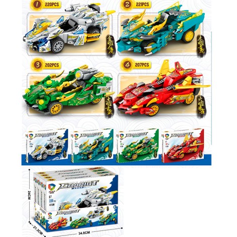 Конструктор машина, від 211дет, в кор-ці, (4віді) /16/64/по 4шт в дисплеї, 36-25-21см