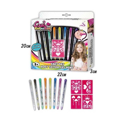 Набор для тату 8 ручек, 4 трафарета, в кор. 