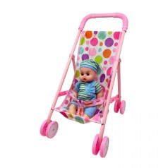 Коляска з пупсом та аксесуарами (РОЖЕВА В ГОРОШОК)