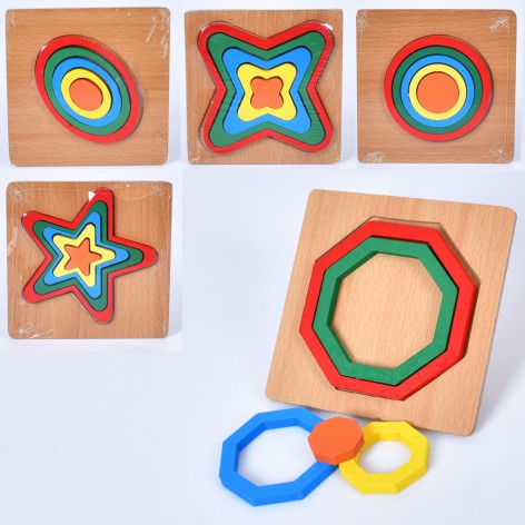 Дерев'яна іграшка Геометрика пазли, 5дет, мікс видів, у п/е, 15-15-1см 