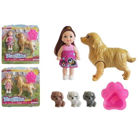 Кукла 11,5см, собачки (12см, 2см), 2 вида, на листе, 23,5-24-5см 