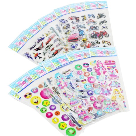 Набір об'ємних наклейок, 12 аркушів (мікс)