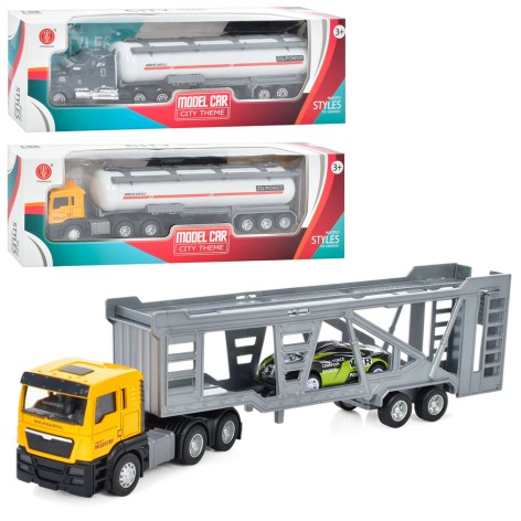 Трейлер металл, инер-я, 23,5 см, гум. колеса, 3 вида, в кор-це, 30-10-5,5см 