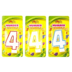 Свічка ЦИФРИ з кольоровим контуром і глітером всередині ЦИФРА 4, ціна за 4 шт. //