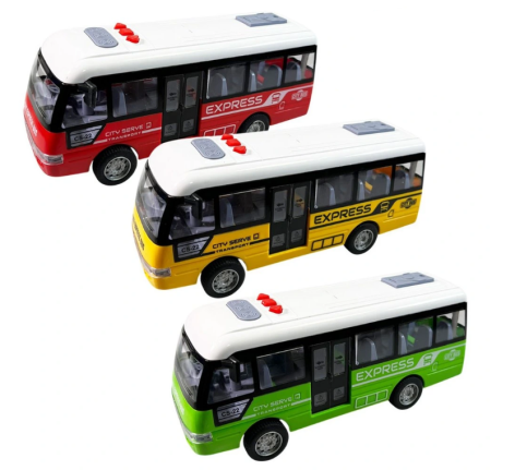 Набір іграшкових автобусів 6 шт різного кольору 19 см з мигалками, світлом, звуками